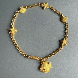 PRIMA 24k Pure 999 Yellow Gold Marine Life Sea Fish Charm Bracelet W/ Ap…
